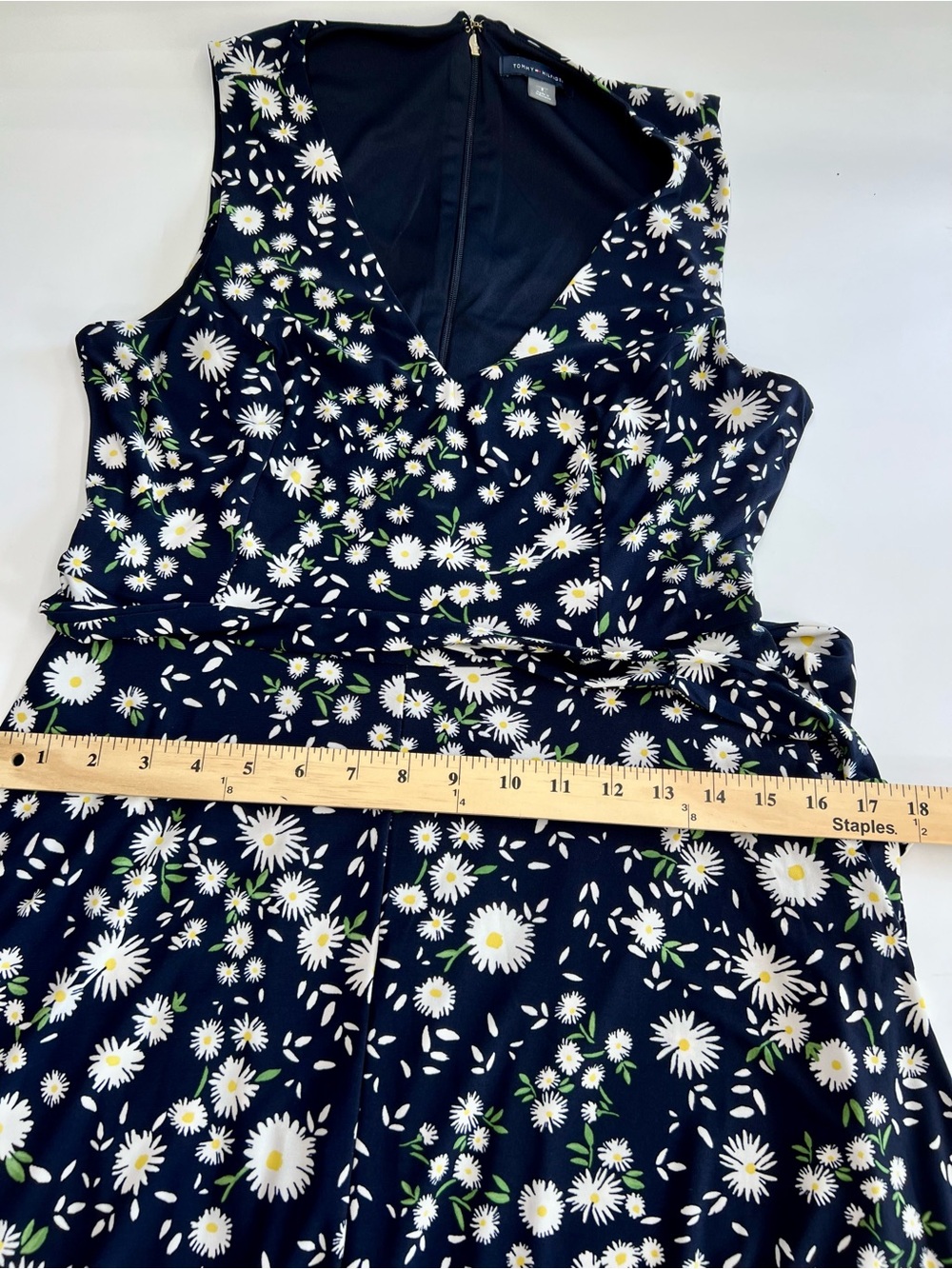 Tommy Hilfiger Wind Blown Daisy Navy V-Neck Midi Jersey Dress 8 Career Dinner - Picture 7 of 8
